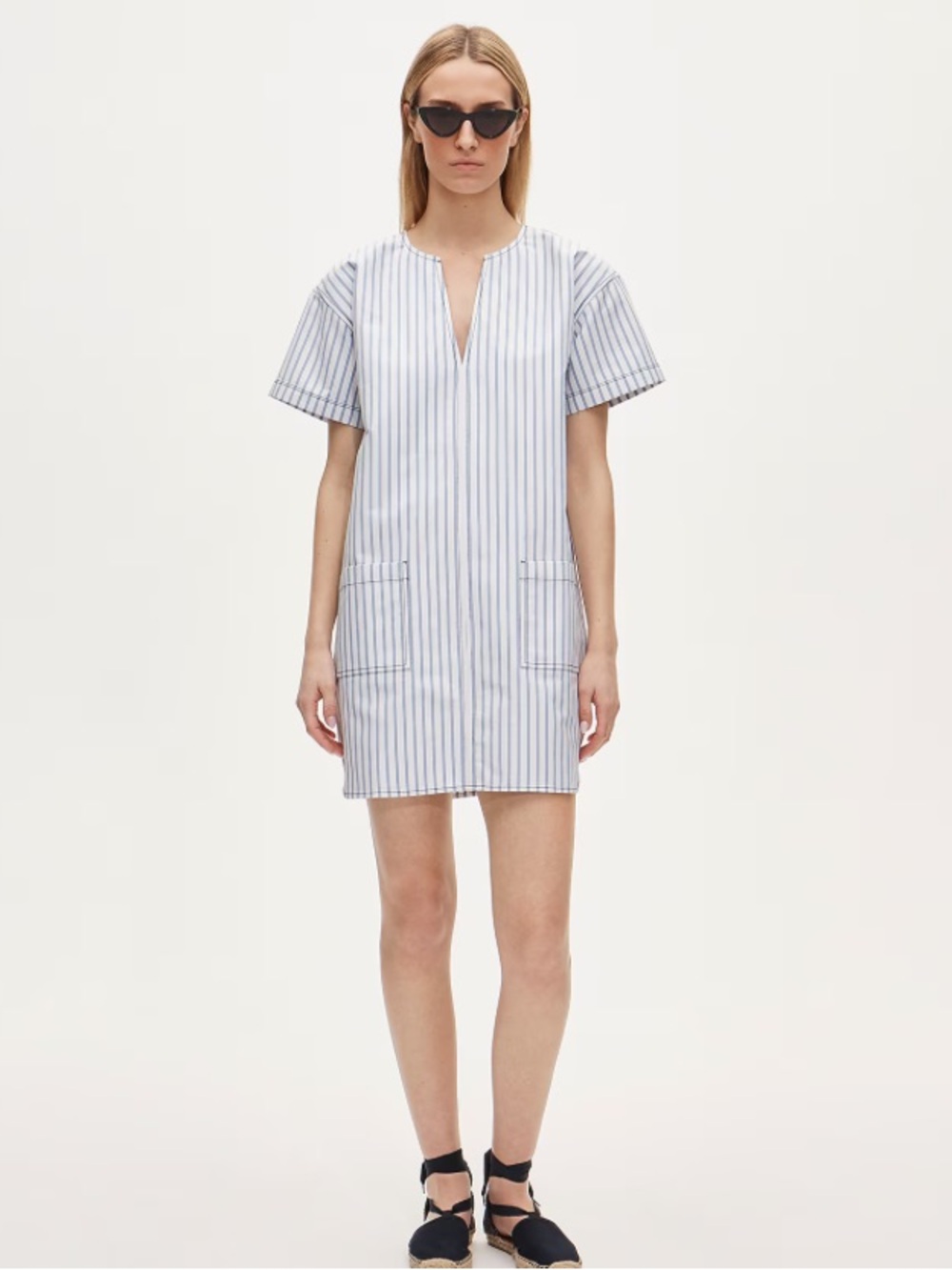 J crew Patch-pocket pullover dress in striped structured cotton poplin